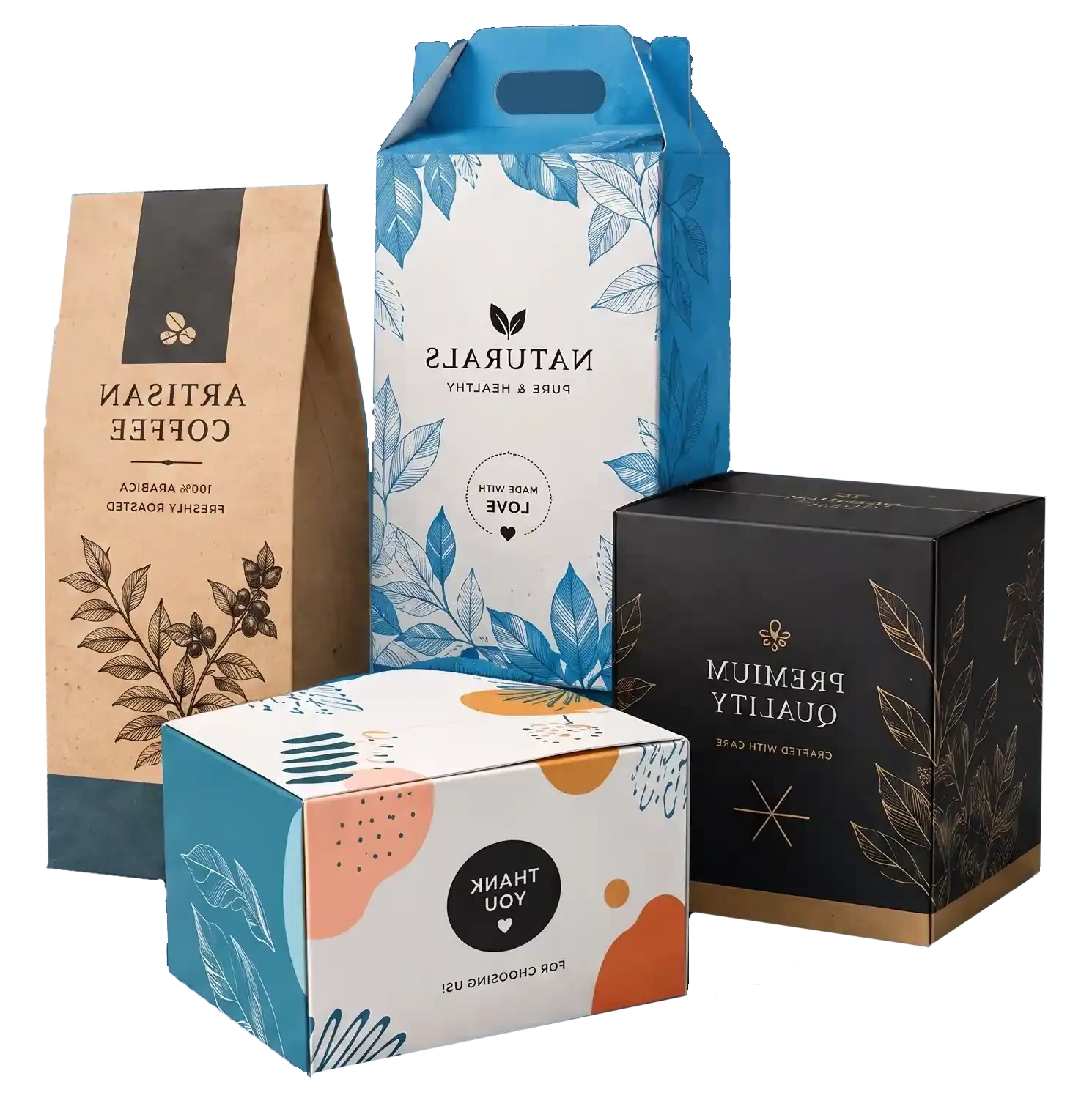 Stack of custom printed packaging boxes